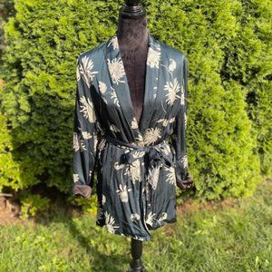 Anthropologie printed tie waist jacket